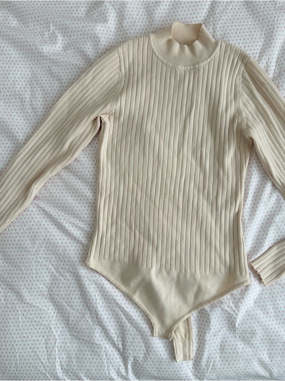 Cream Ribbed Turtleneck Bodysuit Sweater